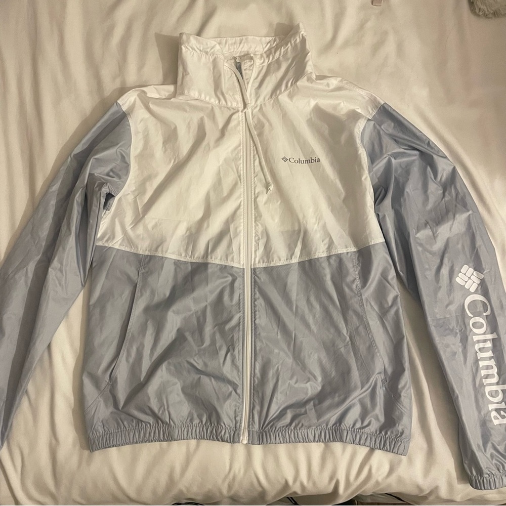 Columbia White & Blue Windbreaker Zip Up